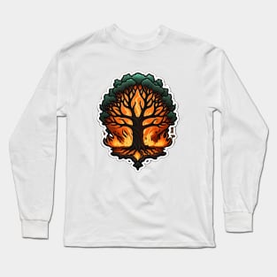 Burning Tree Design: Intricate Details and Vibrant Colors for Boldness and Environmental Awareness Long Sleeve T-Shirt